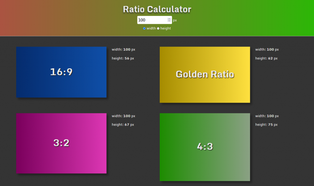 スクリーンショット：「Ratio Calculator」