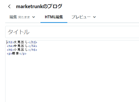 スクリーンショット：記事作成時に設定すること_見出しタグを利用する(HTML編集)