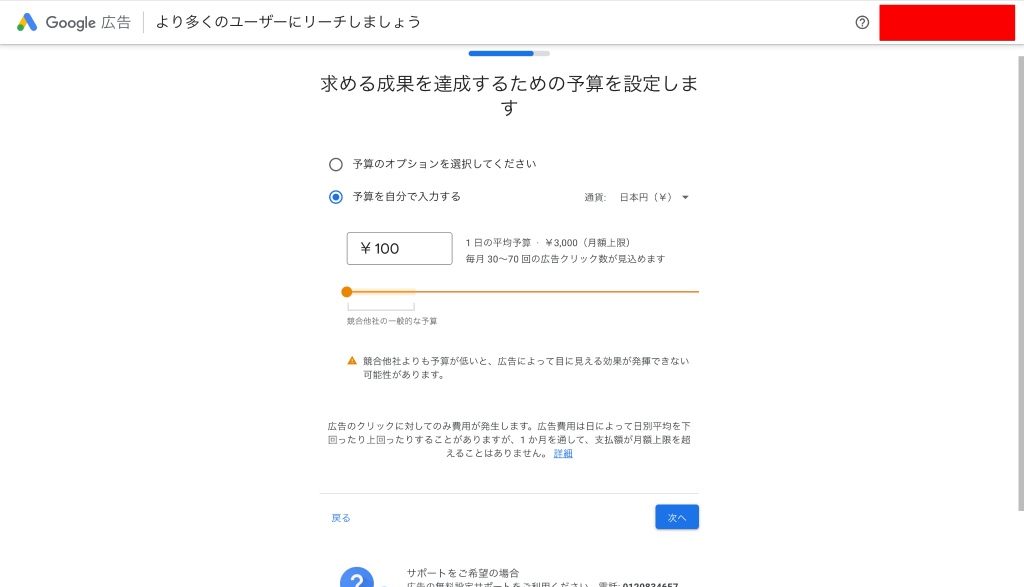 スクリーンショット：Google広告_予算設定