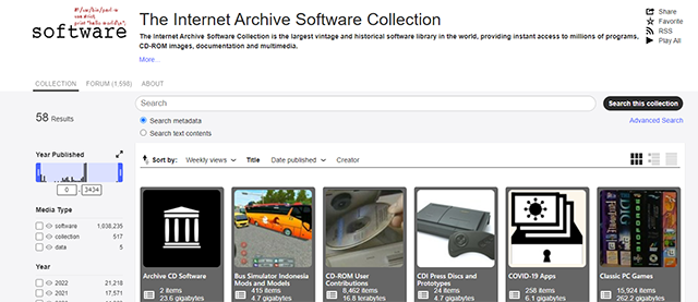 スクリーンショット：Software Archiveのトップページ
