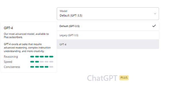 スクリーンショット：GTP-4モデルを選択し利用スタート