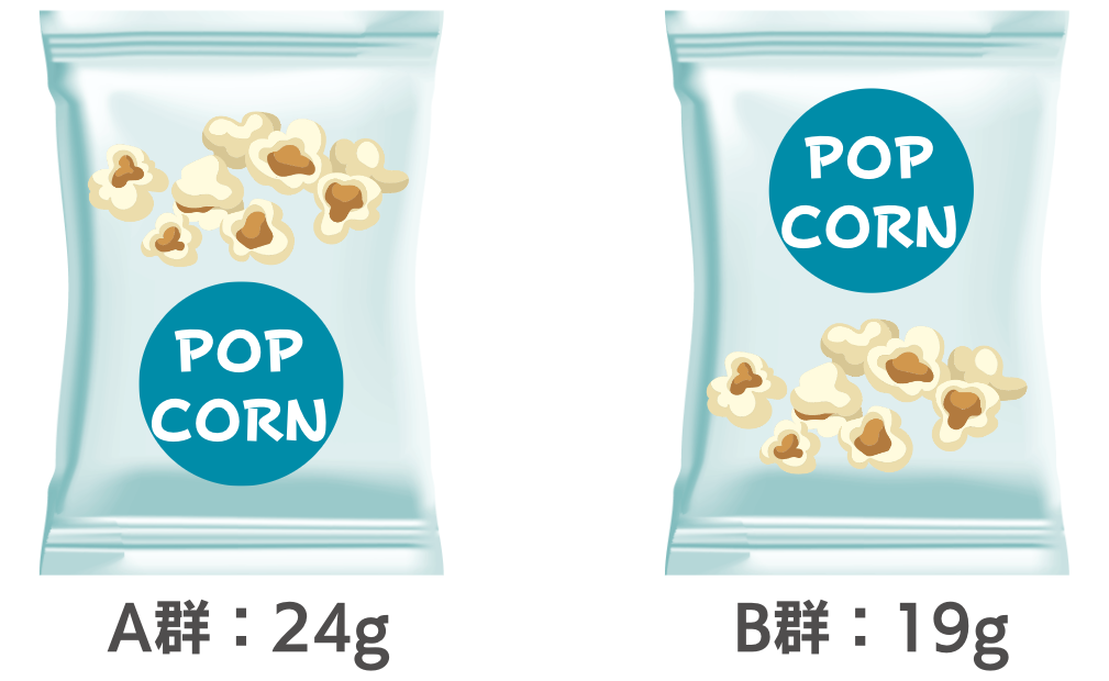 画像：「A Packaging Visual-Gustatory Correspondence Effect: Using Visual Packaging Design to Influence Flavor Perception and Healthy Eating Decisions」の実験結果をもとにMarkeTRUNKが作成したポップコーンパッケージのイメージ