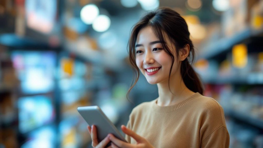 画像：スマホを手に持つ女性