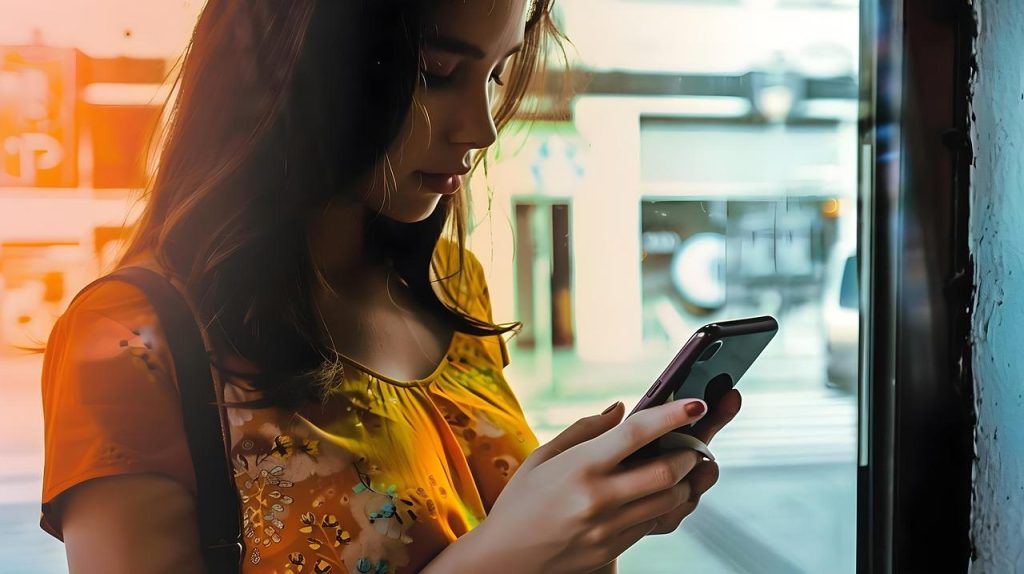 画像：スマートフォンを使う女性