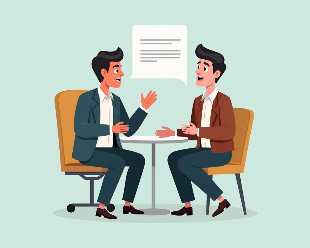画像：会話する二人の人物と吹き出し