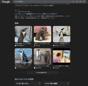 画像：「ペンギン飼える」と検索して出た結果画面