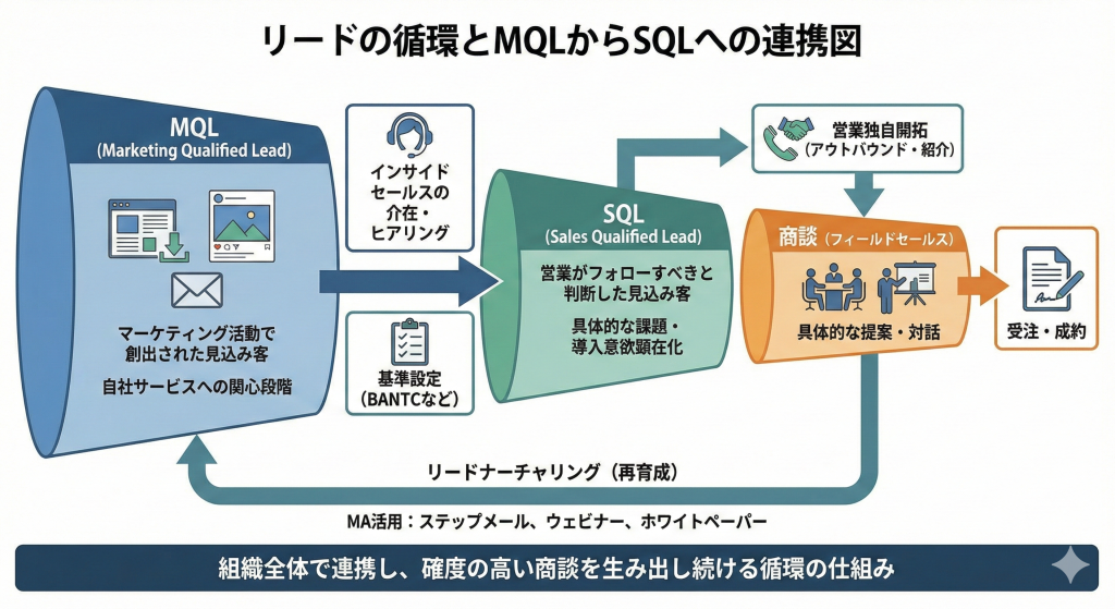MQL・SQL・営業独自開拓の連携図解