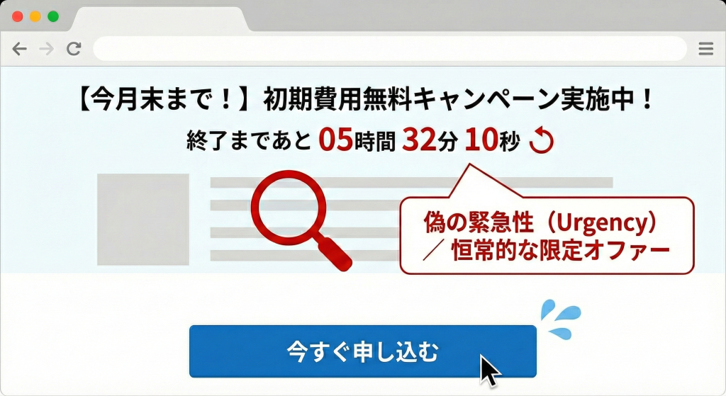 偽の緊急性・恒常的な限定オファー